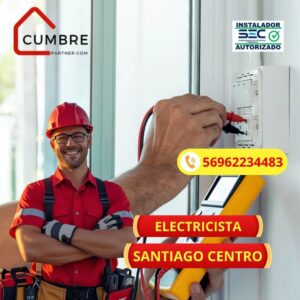 Electricista profesional realizando instalación eléctrica en departamento de Santiago centro